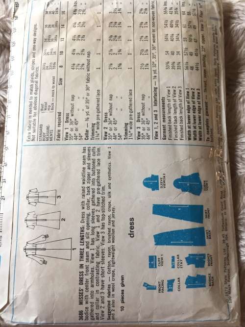 PATTERN STYLE 3686*1972 (COMPLETE)(VINTAGE) - DRESS (SIZE 12)