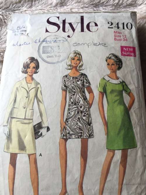 PATTERN STYLE 2410 (VERY VINTAGE)(COMPLETE) - DRESS DETACHABLE COLLAR,JACKET (SIZE 12)