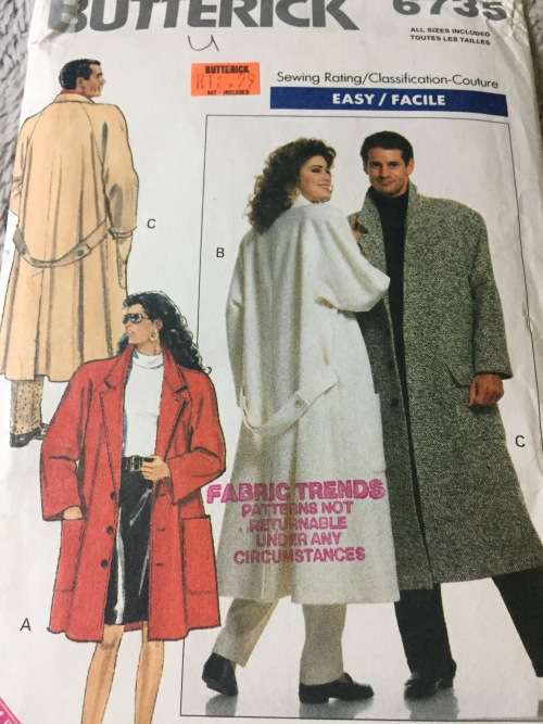 PATTERN BUTTERICK 6735 (UNUSED) - UNISEX COATS (ALL SIZES)