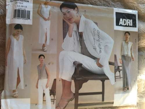 PATTERN VOGUE 2279 (ADRI)(COMPLETE, CUT ON 18) - JACKET,DRESS,TOP,SKIRT,PANTS (SIZE 14-16-18)