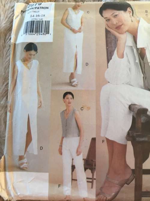 PATTERN VOGUE 2279 (ADRI)(COMPLETE, CUT ON 18) - JACKET,DRESS,TOP,SKIRT,PANTS (SIZE 14-16-18)