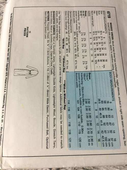 PATTERN MCCALL`S 6719 (UNUSED)(VINTAGE)(EVELYN DE JONGE) - MOCK WRAP DRESS (SIZE 14)