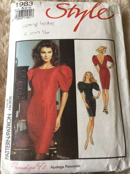 PATTERN STYLE 1983 (COMPLETE, CUT ON 16) - DRESS LOWERED BACKLINE (SIZE 6-16)