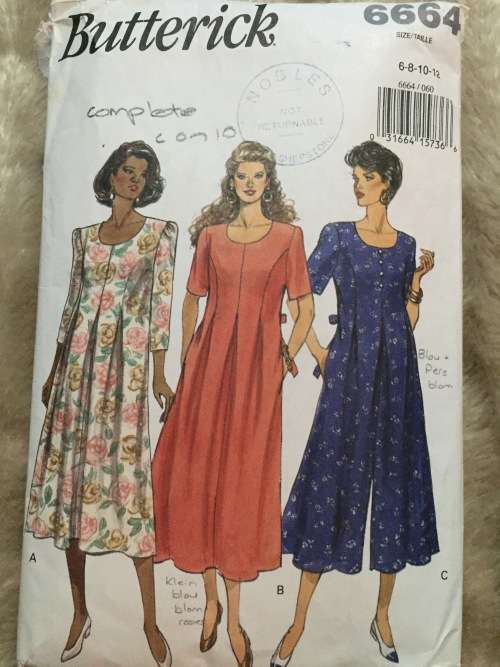 PATTERN BUTTERICK 6664 (COMPLETE, CUT ON 10) - MATERNITY DRESS and JUMPSUIT (SIZE 6-10)