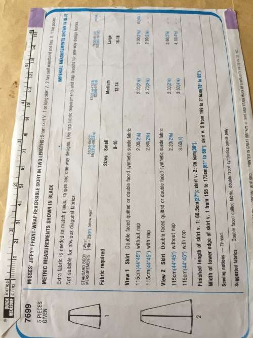 PATTERN SIMPLICITY 7699 (VERY VINTAGE, COMPLETE) - FRONTWRAP REVERSIBLE SKIRT (SIZE 12-14)