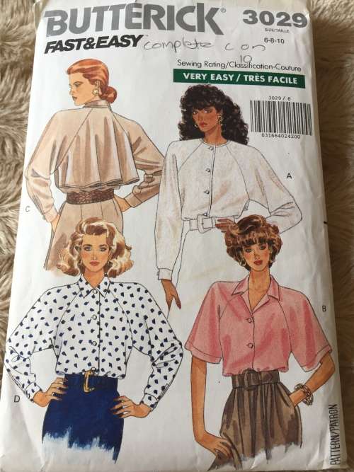 PATTERN BUTTERICK 3029 (COMPLETE, CUT ON 10) - PRETTY SHIRTS (SIZE 6-8-10)