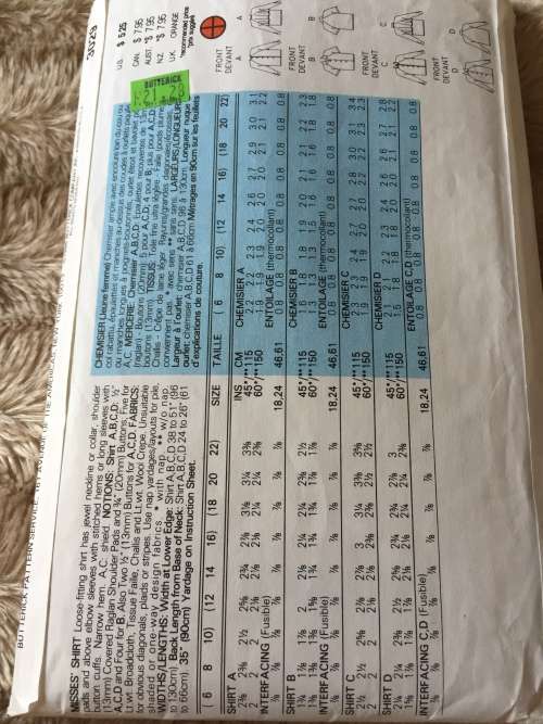 PATTERN BUTTERICK 3029 (COMPLETE, CUT ON 10) - PRETTY SHIRTS (SIZE 6-8-10)