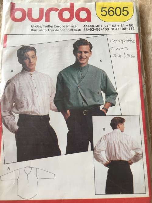 PATTERN BURDA 5605 (COMPLETE, CUT ON 54/56) - MEN`S SHIRTS (SIZE 44-56) BIG SIZE