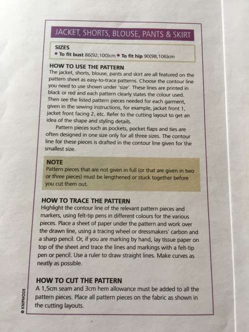 PATTERN VALUE CLASSICS - JACKET,SHORTS,BLOUSE,PANTS,SKIRT (BUST 86-92-100CM)