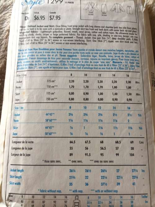 PATTERN STYLE 1299 (MICHAEL KORS, COMPLETE) - JACKET&SKIRT (SIZE 14)