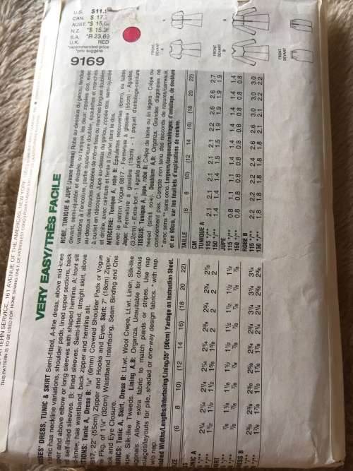 PATTERN VOGUE 9169 (COMPLETE, CUT ON 10) - DRESS,TUNIC,SKIRT (SIZE 6-8-10)