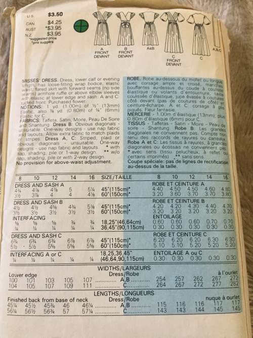 PATTERN BUTTERICK 6443 (BACK NECK FACING EXCL) - DRESSES (SIZE 14)