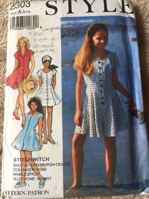 PATTERN STYLE 2303 (CUT ON 14, NO INSTRUCTION SHEET) - GIRLS` DRESSES & PLAYSUIT (SIZE 9-14)