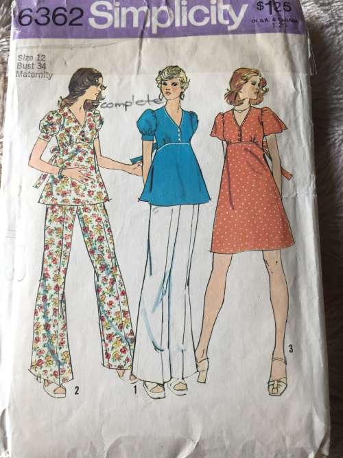 PATTERN SIMPLICITY 6362 (COMPLETE) - MATERNITY SHORT DRESS,TOP,PANTS (SIZE 12)