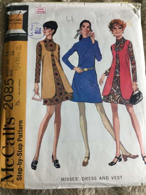 PATTERN MCCALL`S 2085*1969 (VERY VINTAGE, UNUSED) - DRESS & VEST (SIZE 14)