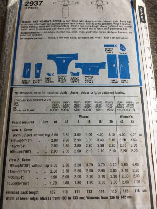 PATTERN STYLE 2937*1979 (VINTAGE, TIDY PATTERN) - DRESSES (SIZE 14)