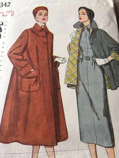 PATTERN SIMPLICITY 3342 (VERY VINTAGE, TIDY PATTERNS) - COAT OR TOPPER  (SIZE 14.5)