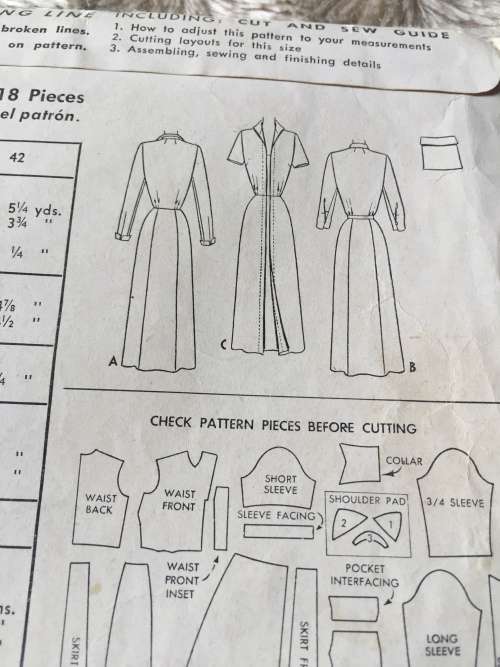 PATTERN MCCALL`S 7756 (VERY VINTAGE, TIDY PATTERNS) - DRESS (SIZE 40)