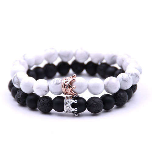 2Pcs Couple King Queen Crown Bracelets White/Black (Free Shipping)