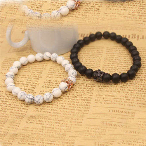 2Pcs Couple King Queen Crown Bracelets White/Black (Free Shipping)