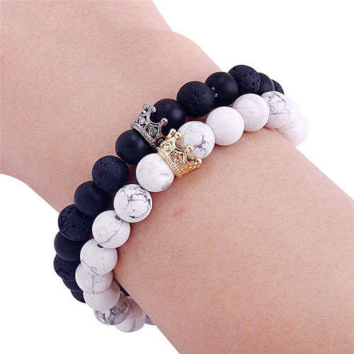 2Pcs Couple King Queen Crown Bracelets White/Black (Free Shipping)