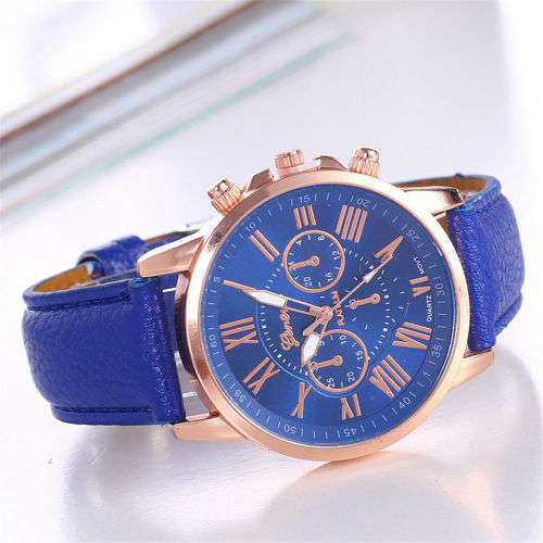 New Fashion Geneva Platnum Women Leather Band Stainless Steel Quartz Analog Wrist Watch