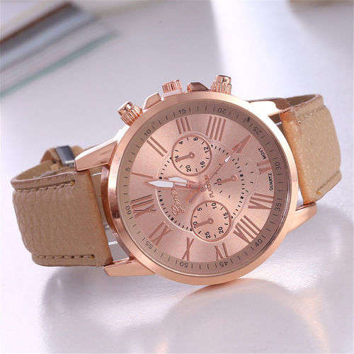 New Fashion Geneva Platnum Women Leather Band Stainless Steel Quartz Analog Wrist Watch