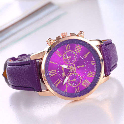 New Fashion Geneva Platnum Women Leather Band Stainless Steel Quartz Analog Wrist Watch