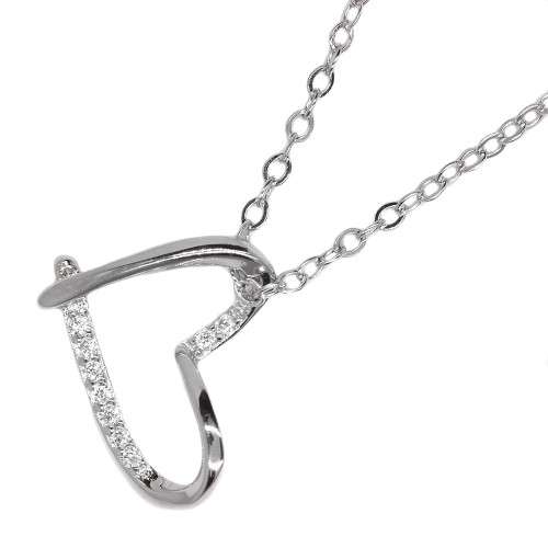 925 Silver CZ curvy heart necklace