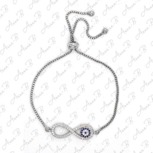 Sterling Silver infinity bracelet with blue and cubic zirconia stones