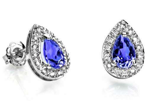 10k SOLID WHITE GOLD TANZANITE AND DIAMOND EARRINGS.    1.260CTS.