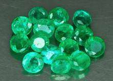 Emeralds.  Round Brilliant Muso Green Colombian Emeralds.  3mm /  10 available.