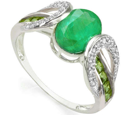 *GIFT*   14k SOLID WHITE GOLD EMERALD, DIAMOND AND PERIDOT RING.  VALUE: R44'201.00