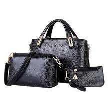Elegant Faux Crocodile leather bags (set of 3) in Black- step out in style!