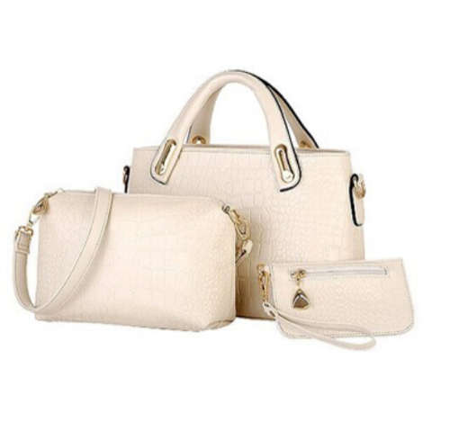 Elegant Faux Crocodile leather bags (set of 3) in WHITE- step out in style!