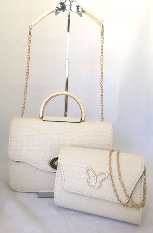 **NEW ARRIVAL**Elegant Faux Crocodile leather bags (set of 2) in PEARL WHITE-step out in style!