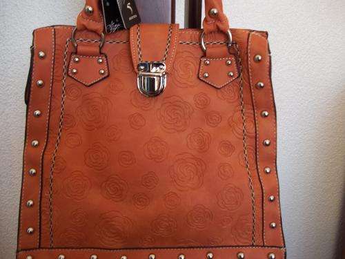 **Stunning Ladies leather Bag in ORANGE WITH STUDS.  A Great buy! Great Quality!