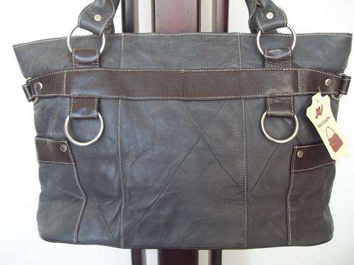 ONLY ONE* GORGEOUS NEW ARRIVALS***Stunning REAL leather Hand Bag in CHARCOAL. A great buy!.