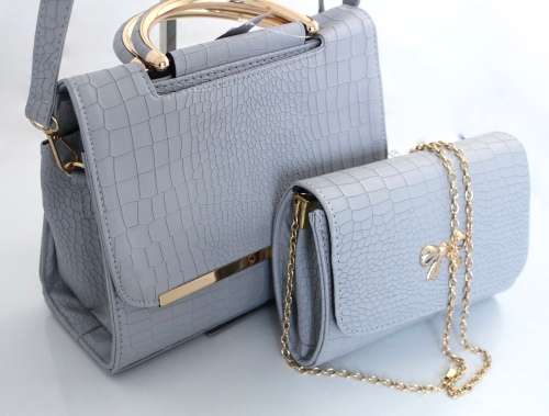 Elegant Faux Crocodile leather bags (set of 2) in Grey-step out in style!