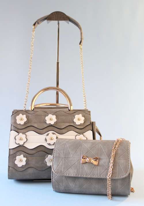Elegant PU leather bags (set of 2) in Grey and White-step out in style!