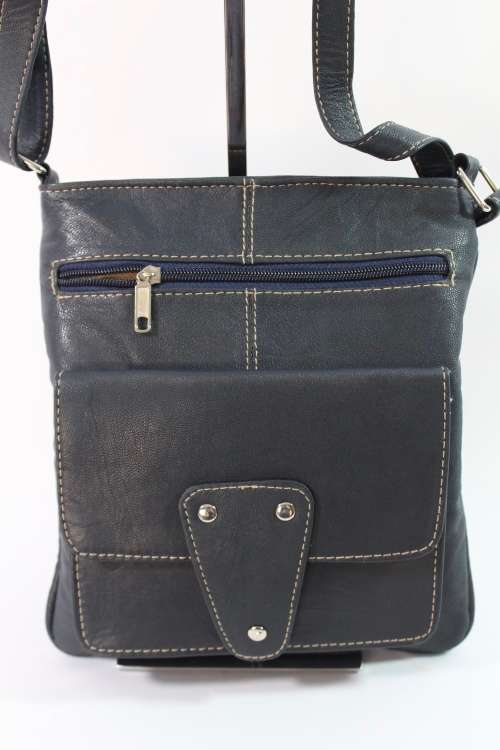 Genuine Lamb Leather Shoulder/Messanger Bag in Navy Blue- Enough room for all essentials!