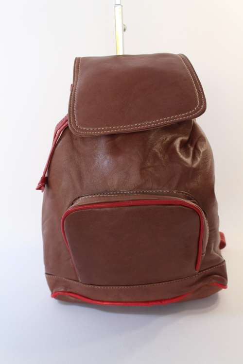 100% Genuine Lamb Leather Backpacks in Brown with Red Trim - Step out in style!