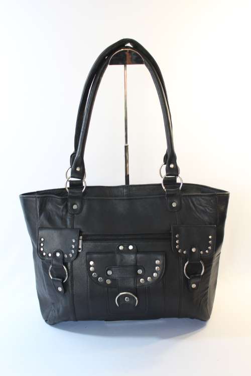 Soft Geniune  LEATHER HAND/TRAVEL BAG in Black with pocket detail - Trendy!