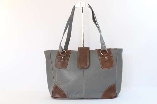 REAL LEATHER HAND/TRAVEL BAG in Charcoal Grey with Buckle detail - Trendy!