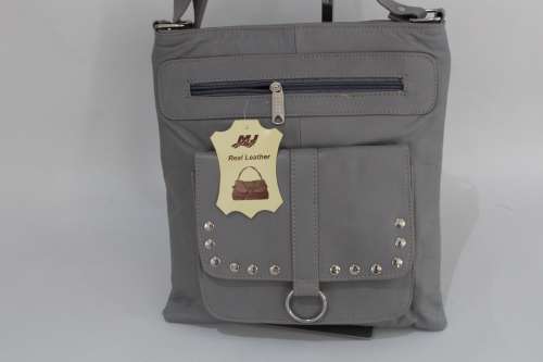 Unisex Real  Leather shoulder bag- Dark Grey-Enough room for all essentials!