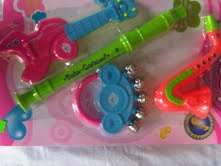 Beautiful baby 4 piece RATTLE/MUSICAL instruments- In bright colours-Great entertainment for Baby