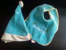 Beautiful Baby Chrismas Hat and Bib set- with free raindeer plush toy-(blue) Adorable