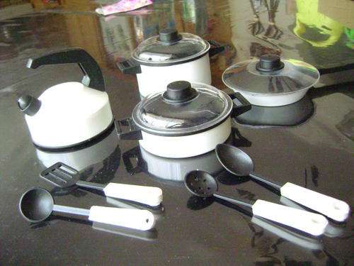 Very Realist kitchen pot set with kitchen utensils- A must have for any yound girl