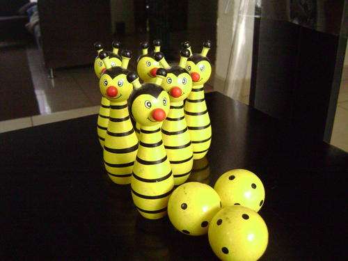 Wooden bowling set in bright colours. Creating endless amusement for baby