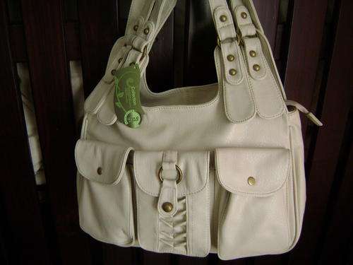 Beautiful ladies Soft leather look bag in Cream, with multiple pockets and stud detail